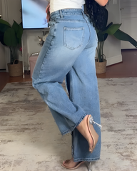 Multi-Button Straight Leg Jeans