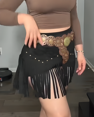 Rivet Tassel Faux Leather A-Line Skirt
