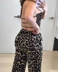 Leopard Print Backless Wide-Leg Jumpsuit