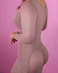 Long-Sleeved 4-Row Hook-and-Eye Tummy Control Shapewear