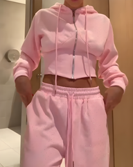 Sparkling Rhinestone Casual Hooded Cardigan Pants Set