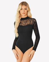 Mock Turtle Neck Sheer Mesh Bodysuit