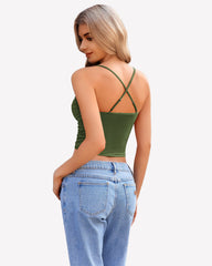 Cowl Neck Tops Mesh Ruched Camisole