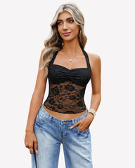 Y2K Halter Tops Lace Tank Top
