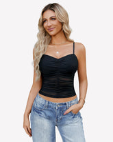 Ruched Y2K Tank Top Mesh Crop Tops