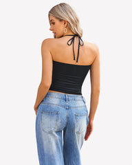 Halter Crop Tops Ruched Tank Tops