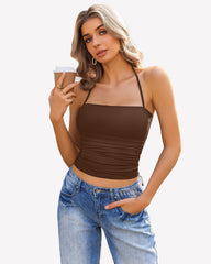 Halter Crop Tops Ruched Tank Tops