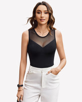 Mesh Crew Neck Sleeveless Bodysuit