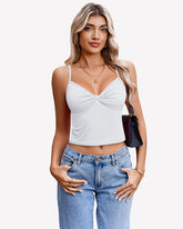Twist Front V Neck Tank Top Spaghetti Strap Crop Tops
