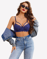 Lace Adjustable Strap Two Layer V Neck Bra