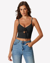 Tie Front Crop Top Cutout Tank Top