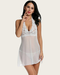 Halter Lace Print Wedding Babydoll