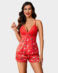 Satin Lace Shorts Pajamas Set