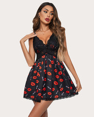Leopard Lace Print Full Slip Dress