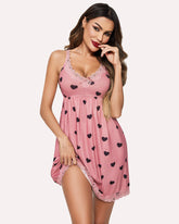 Lace Full Slip Heart Print Mini Dress