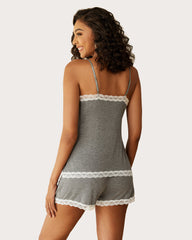 White Edge Lace Trim Short PJ Set