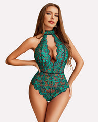 Snap Crotch Lace Deep V Bodysuit