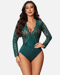 Deep V Snap Crotch Lace Bodysuit
