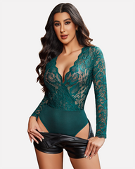 Deep V Snap Crotch Lace Bodysuit
