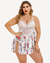 Plus Size Lace FPrint Babydoll
