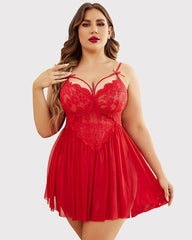 Christmas Plus Size Lace Babydoll