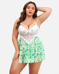 Plus Size Lace FPrint Babydoll