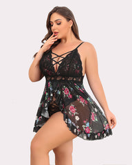 Plus Size FPrint Snap Crotch Babydoll