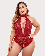 2 Packs Plus Size Lingerie Lace Halter Teddy