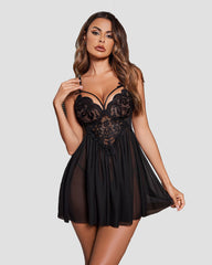 V Neck Lace FSide Slit Babydoll