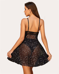 Heart Print Lace Snap Crotch Teddy