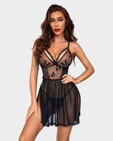 Lace FEmbroidery Mesh Babydoll