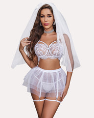 Lace Garter Mesh Mini Skirt Babydoll