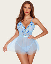 FEmbroidery Lace Babydoll Sleepwear
