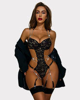 FBodysuit Push Up Lingerie Chain Garter Set