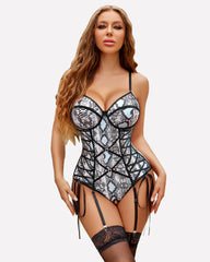 Leopard Corset Bodysuit with Garter Set