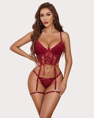 4 Piece Garter FLace Bra and Panty Sets