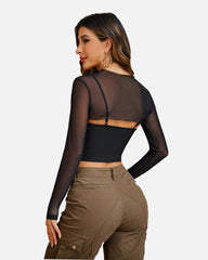 2 Pcs Sets Mesh Crop Top with Cami Top