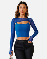 2 Pcs Sets Mesh Crop Top with Cami Top