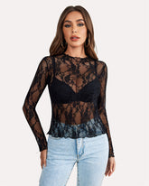 Long Sleeve FLace Sheer Blouse