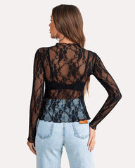 Long Sleeve FLace Sheer Blouse