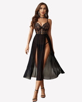 Lace Mesh Side Split Nightgown