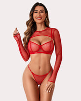 3 Pcs Fishnet Crop Sheer Sets