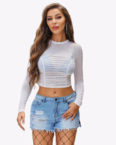 Ruched Sheer Y2K Crop Top