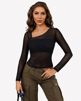 Asymmetrical Neck Sheer Crop Top