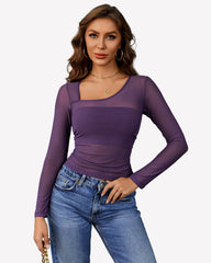 Asymmetrical Neck Sheer Crop Top