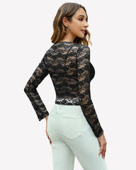 Mesh Long Sleeve Blouse FLace Top