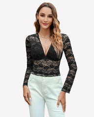Mesh Long Sleeve Blouse FLace Top