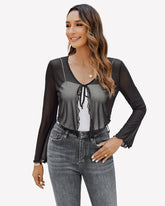 Sheer Shrug Tie Front Mesh Shawl Top