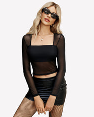 Square Neck Sheer Blouse with Lining