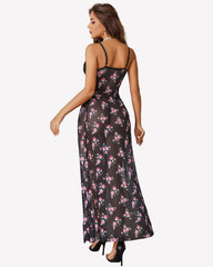 Mesh FSlit Pleated Dress with Underwire